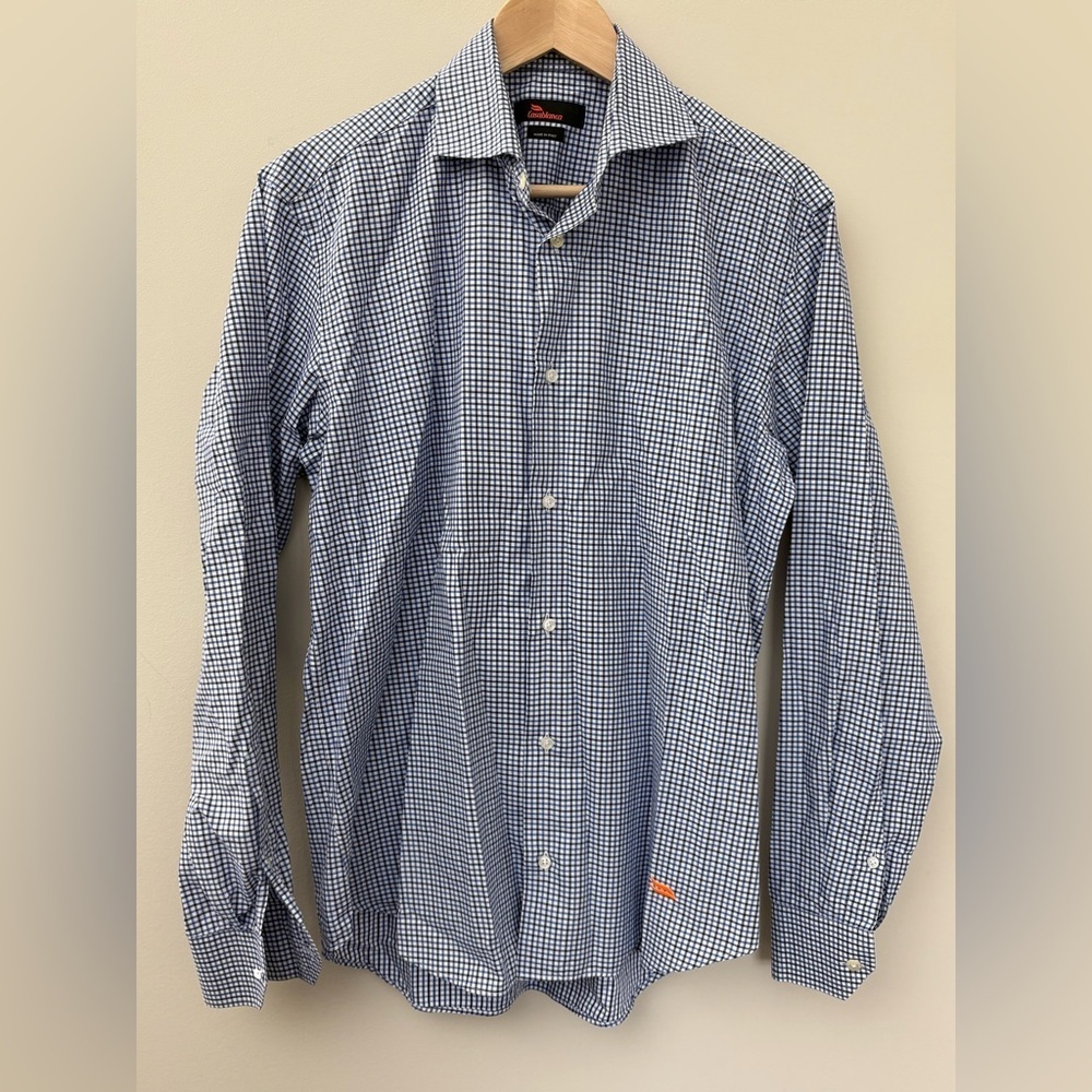 Casablanca Cotton Blue Plaid Button Up Dress Shirt Size Medium *Flaws